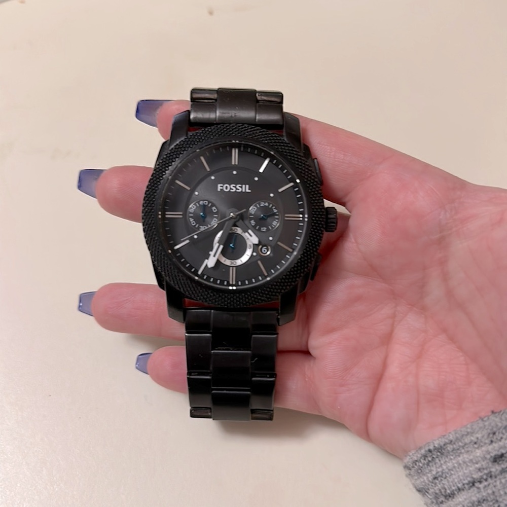 Men’s Fossil Machine Chronograph Black Stainless Steel Watch
